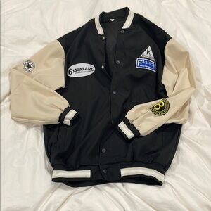 Korean Black and Beige Varsity Jacket